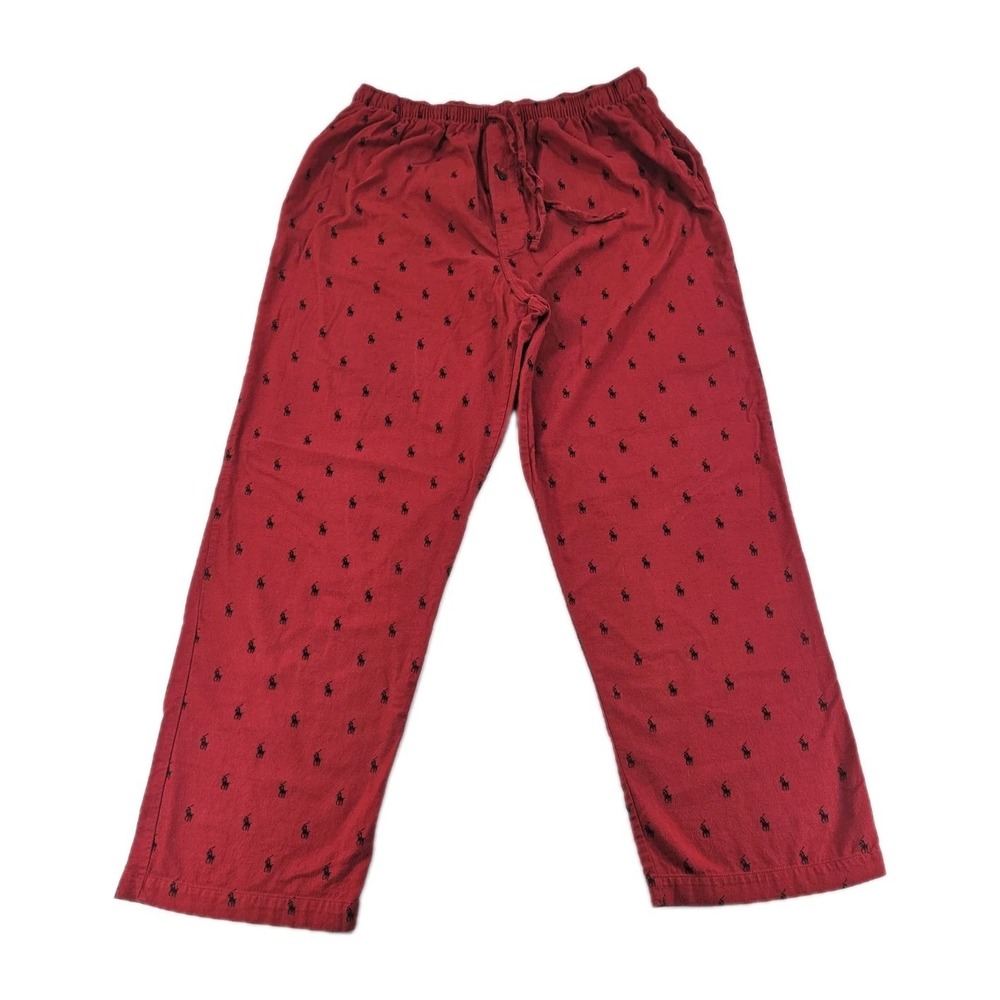 Polo Ralph Lauren Men's Sleepwear Pants L Red All Over Logo Pockets Drawstring